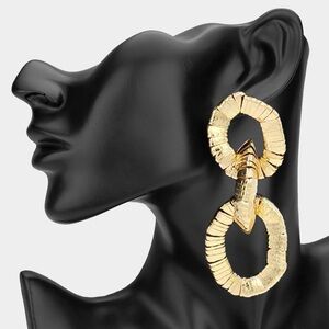 Gold Textured Hoop Earrings with Intricate Design
